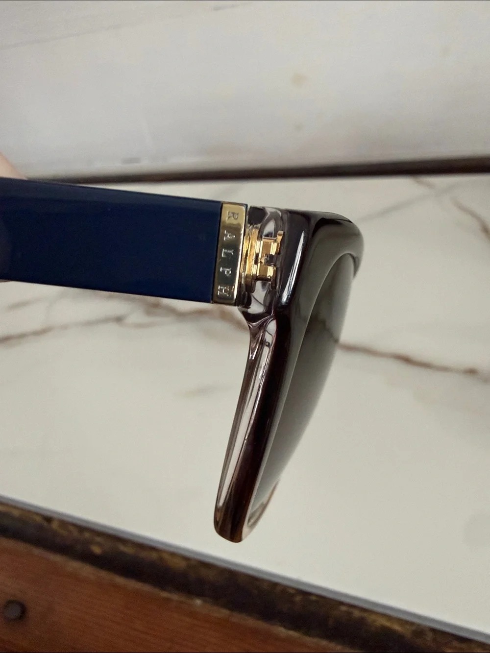 Ralph Ralph Lauren Brown Gradient Frame Sunglasses with Dark Lenses Blue Arms